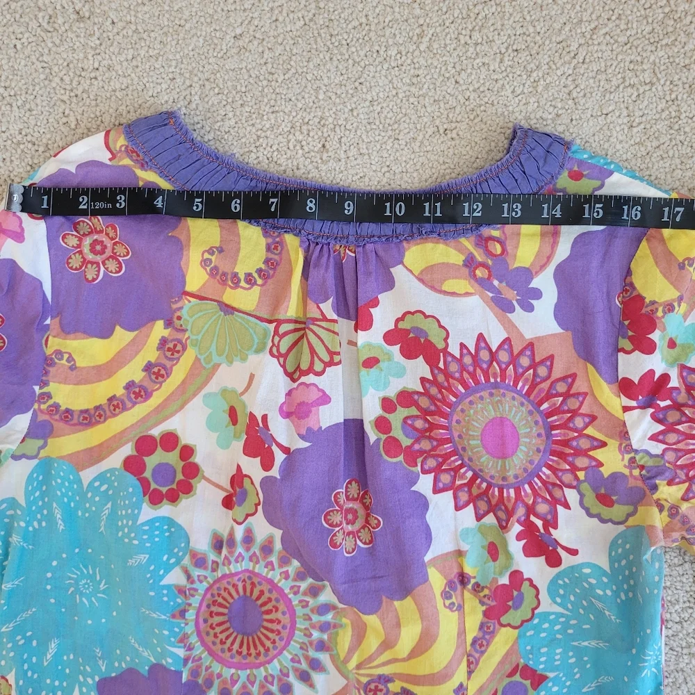 Boden Floral Vibrant Colors 100% Cotton Tunic Dress Embellished Women's US 10 - Picture 10 of 13